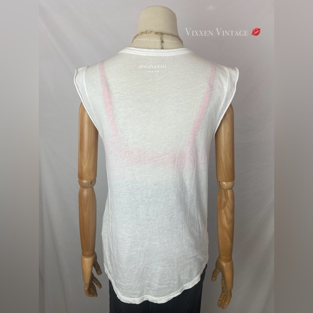 ZADIG & VOLTAIRE 'BROOKLYN STRASS' STUDDED SKULL MUSCLE TEE IN WHITE - Picture 5 of 5